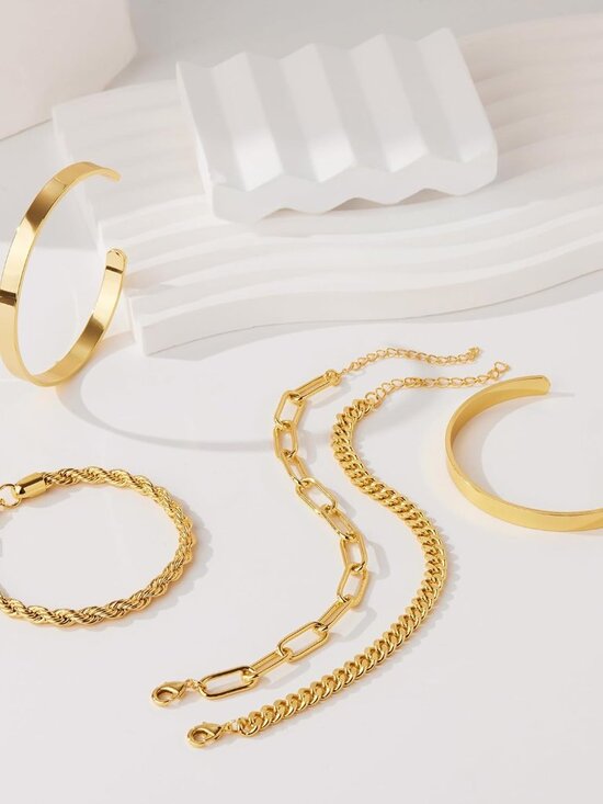 Gold Bracelets Set for Women Non Tarnish, Waterproof 14K Gold Plated Sterling Si - Picture 6 of 7